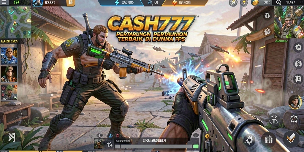 Screenshot aksi gameplay menegangkan CASH777 di mode FPS.
