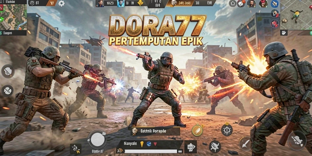 Screenshot DORA77 menampilkan gameplay seru dalam pertempuran Battle Royale.