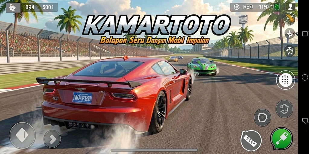 Gameplay KAMARTOTO menampilkan aksi balapan yang mendebarkan.