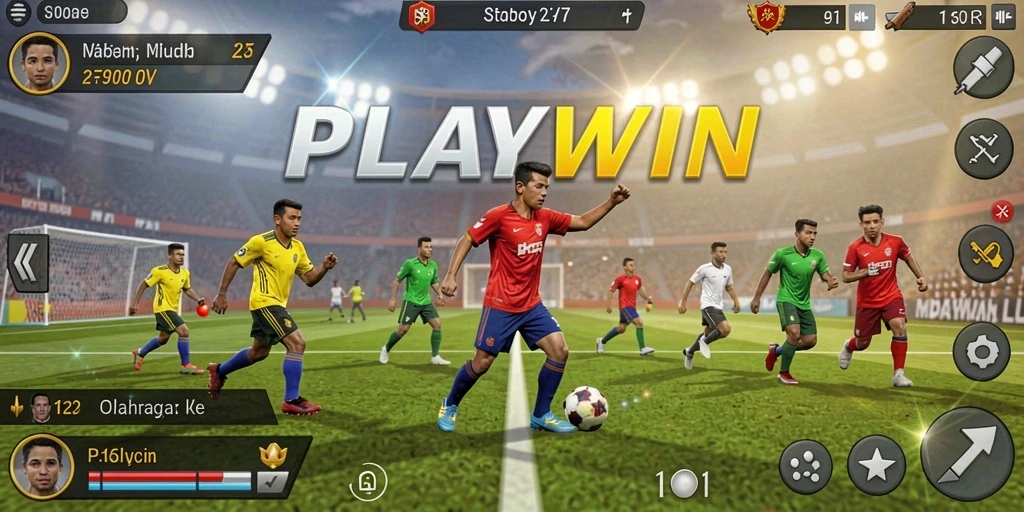 Screenshot utama PLAYWIN menampilkan aksi seru dalam permainan olahraga.