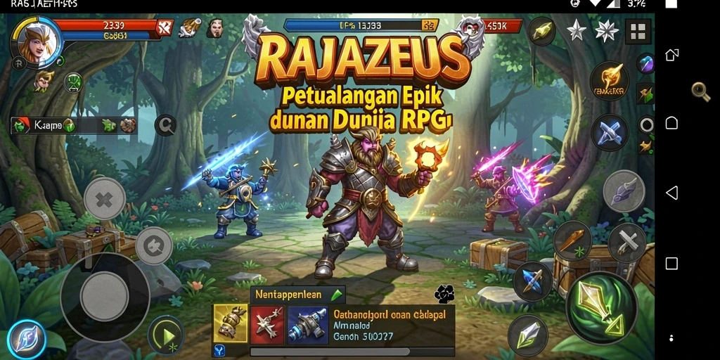 Gambaran gameplay menegangkan di dunia fantasi RAJAZEUS.